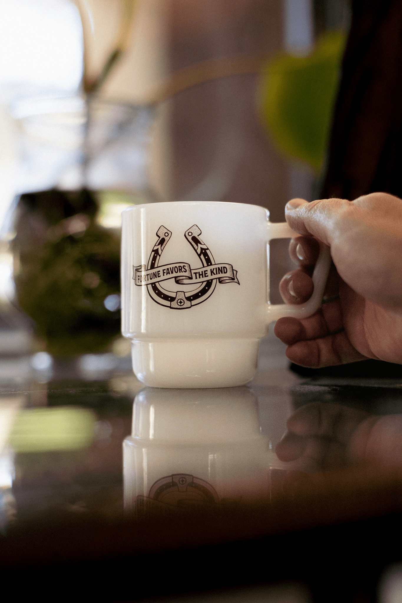 PALACE "FORTUNE FAVORS THE KIND" MILK GLASS - Palace Coffee Co. - Merch